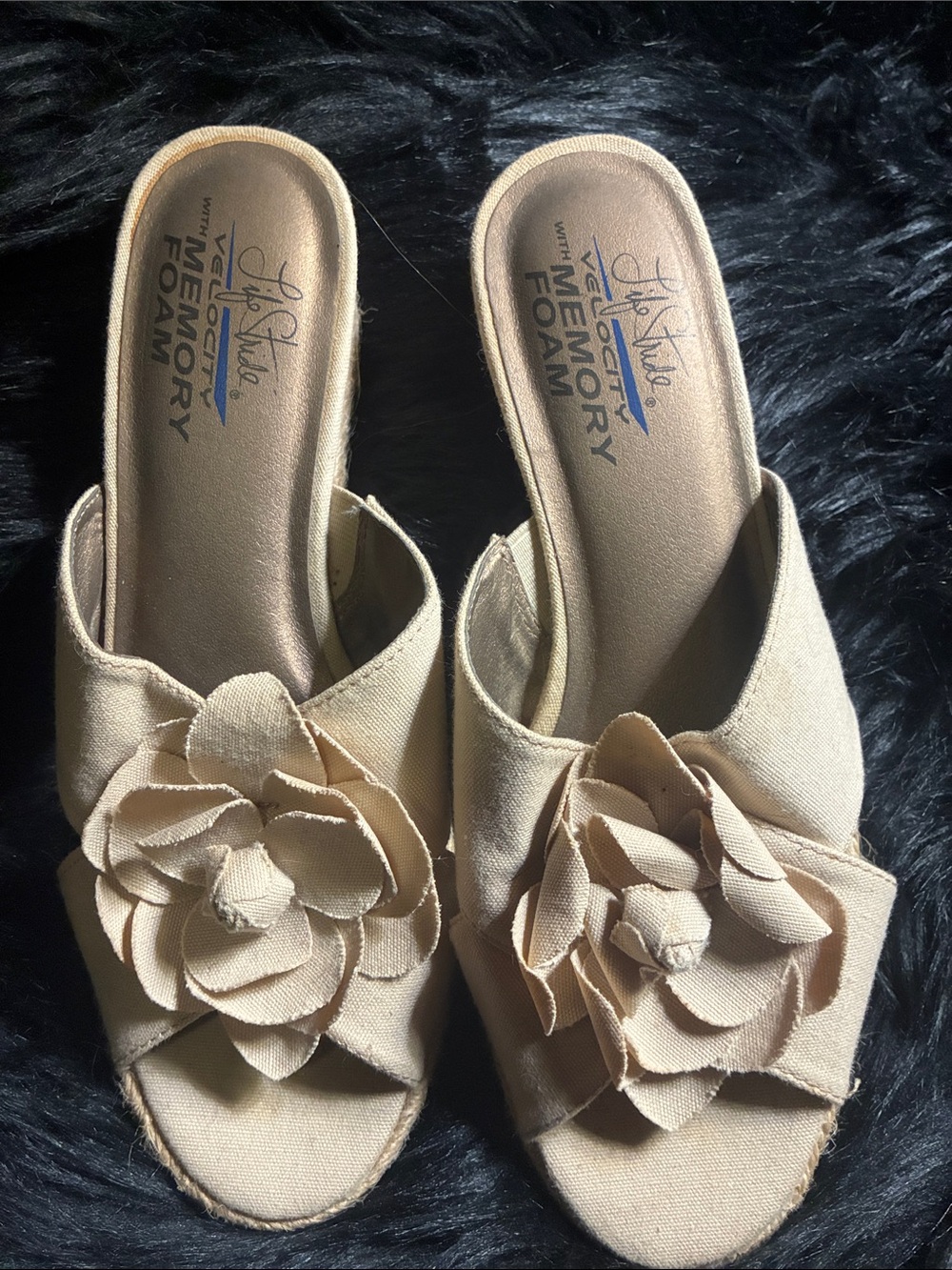 Life Stride Beige Floral Espadrille Wedge Slides - Picture 3 of 12
